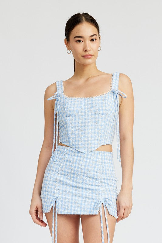 Gingham Bustier Top With Smocked Back